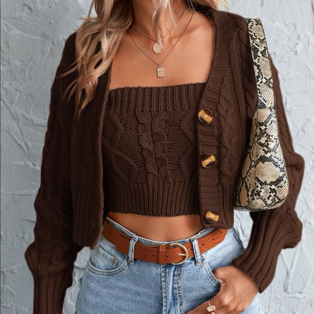 KNIT CROP CARDIGAN + BANDEAU